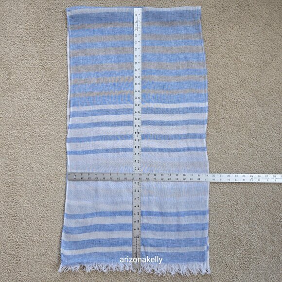 Linen Scarf Stripe Made in Italy Blue White Grey - Picture 8 of 11